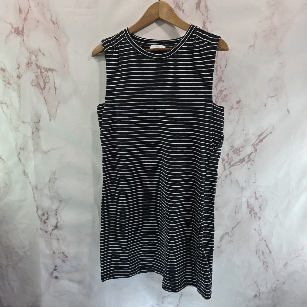 Evereve Dress Womens Medium Black White Striped Tank Kingsley Mini Crew Muscle